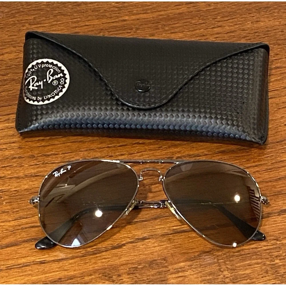 Ray-Ban RB 3479 004/M2 Folding Aviator Sunglasses Gunmetal Gray Brown Polarized